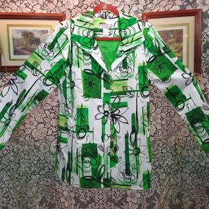 George Simonton green black white floral abstract rouleau loops shoulder pads